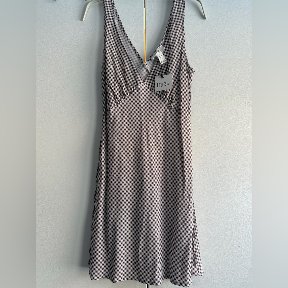 Women's Brown and White Gingham mini dress